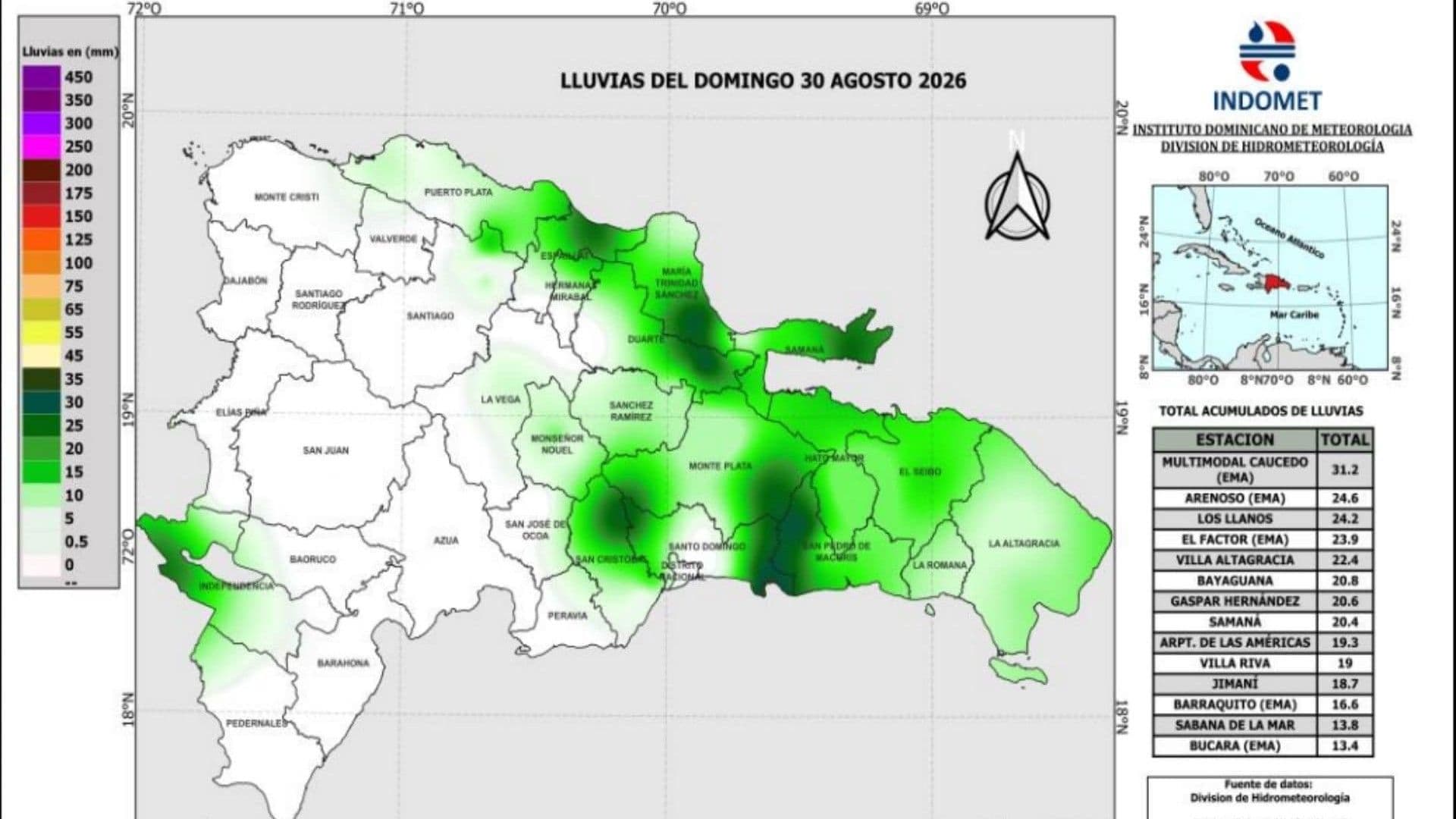 Lluvias superan los 100 milímetros en San Cristóbal y Santo Domingo Norte