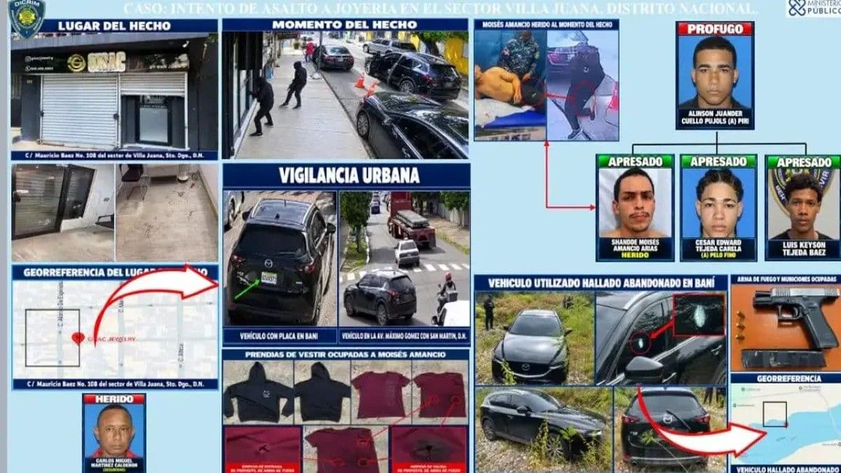 Tres detenidos por intento de asalto a joyería en Villa Juana
