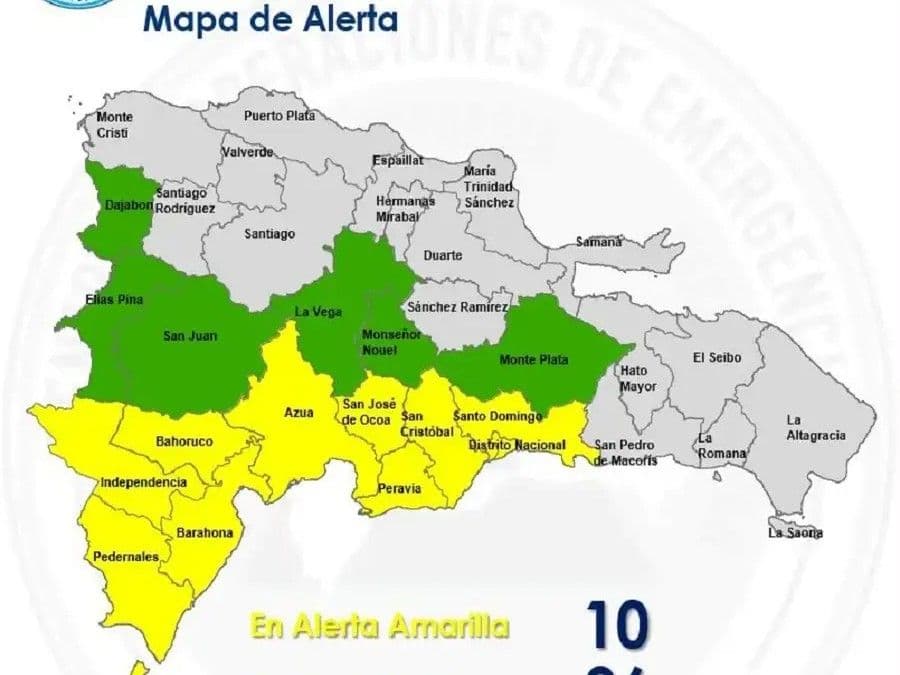 COE emite alerta amarilla para el Gran Santo Domingo y nueve provincias por lluvias
