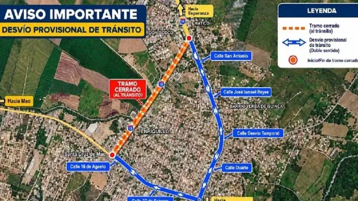 Desvío temporal del tránsito en la avenida Benito Monción de Mao