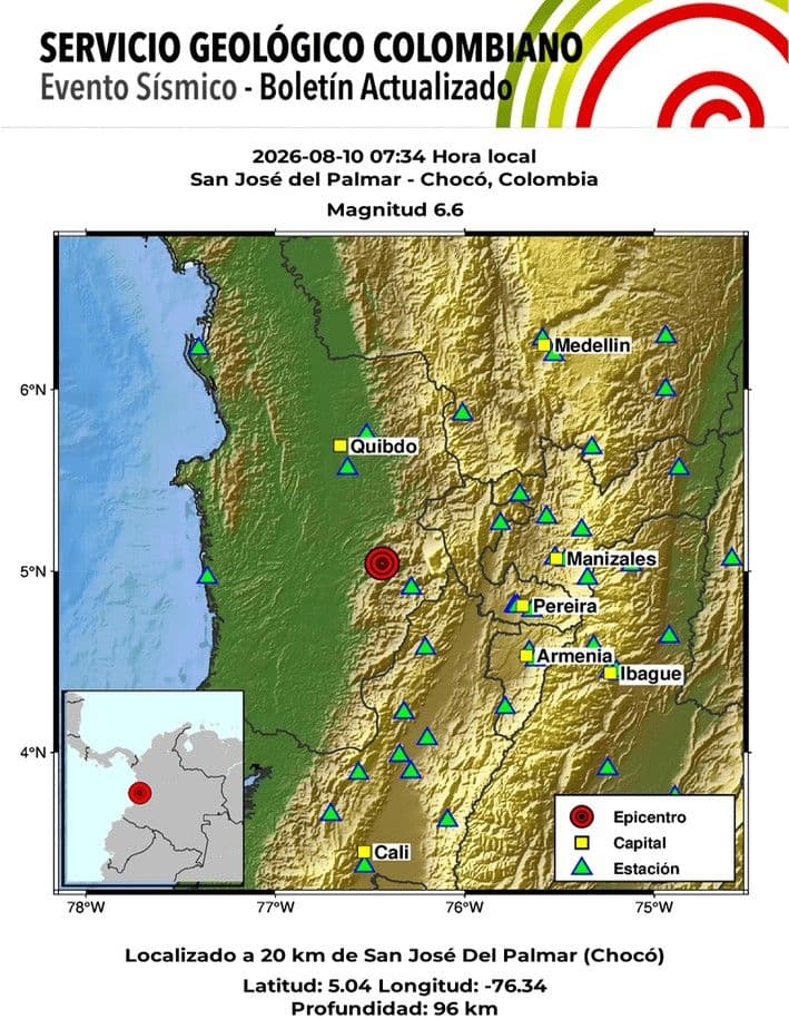 Sismo de magnitud 7.4 sacude Colombia sin reportes de daños
